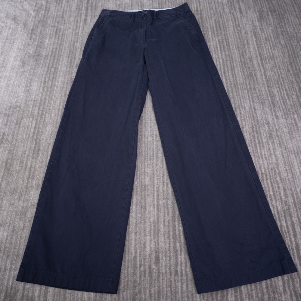 Lands' End Wide Leg Chino Pants Womens 8 Navy Blue Excellent Cotton Twill